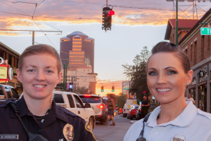 Female police officers downtown